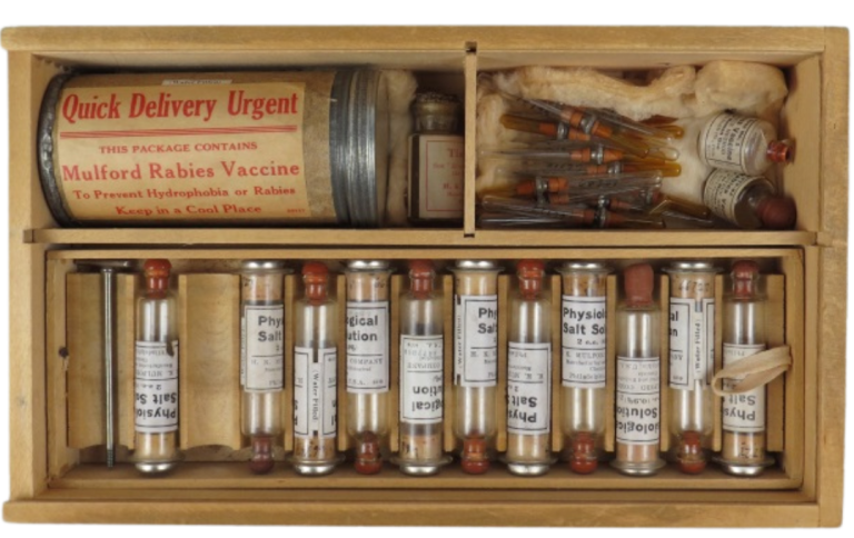 En 1911, la farmacéutica HK Mulford de Filadelfia lanzó un nuevo kit de tratamiento contra la rabia que podía ser enviado directamente a los médicos. Este kit era tan sencillo de usar que incluso los médicos sin experiencia previa podían aplicarlo con éxito. Este desarrollo es un recordatorio de que, por muy efectiva que sea una medicina, su valor es limitado si no es accesible y asequible para quienes la necesitan.