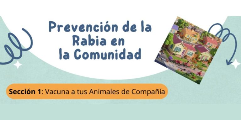 Infografía sobre cómo prevenir la rabia mediante vacunación y medidas comunitarias. El cuidado de nuestro entorno también es clave