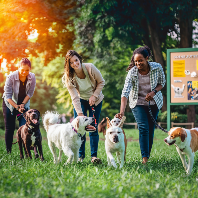 Tutores y sus perros interaccionando y conviviendo en armonía, cuidado y respeto